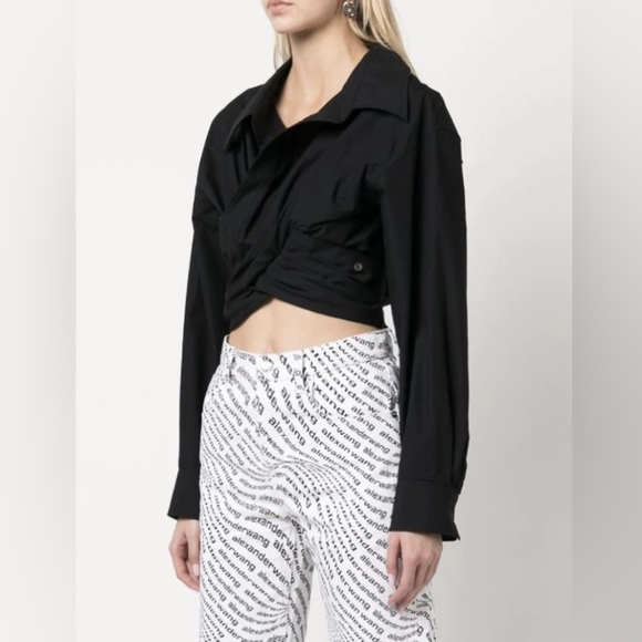15. NWT ALEXANDER WANG CROSS FRONT POPLIN CROPPED TOP - Picture 2 of 10